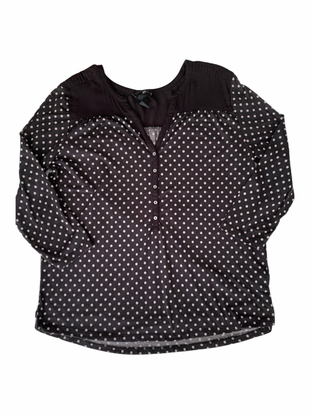 H&M Polka Dot V-Neck Top Black White 3/4 Sleeve Casual Blouse Size Medium